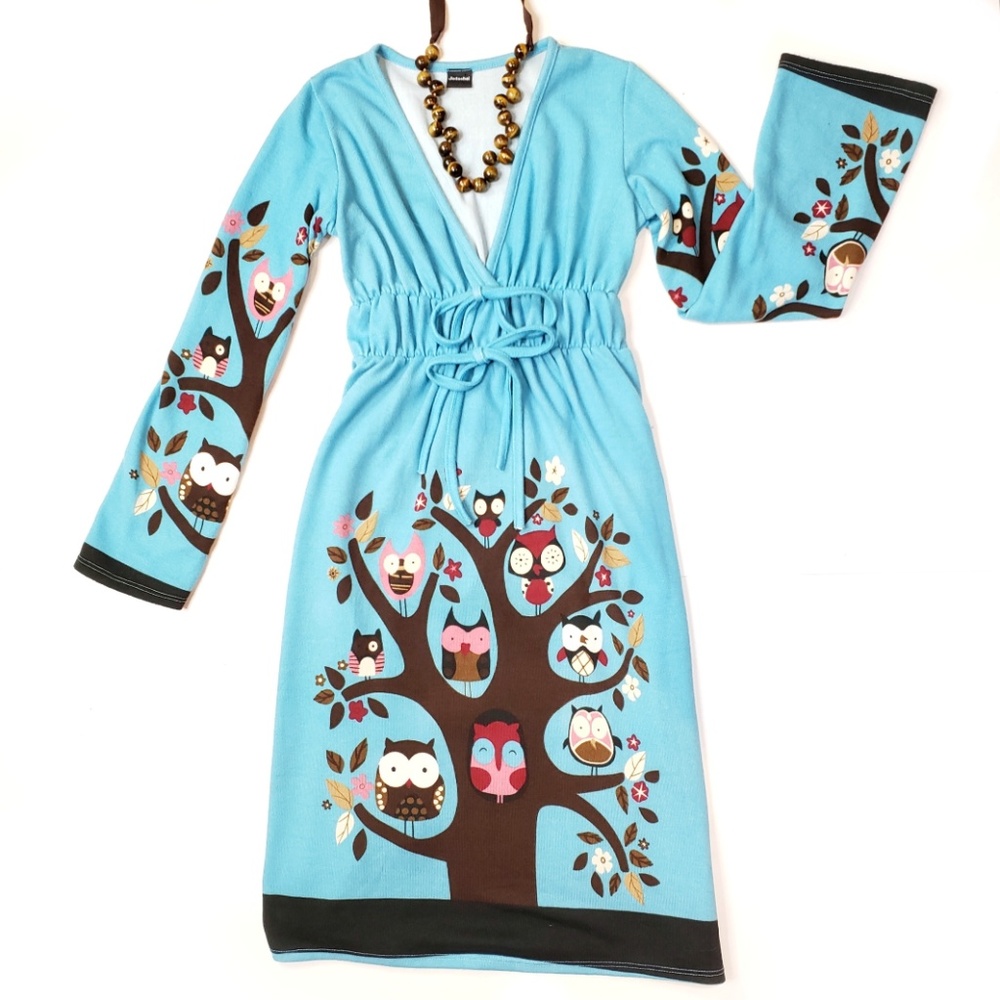 Jedzebel Owl Print Long Sleeve Dress, S